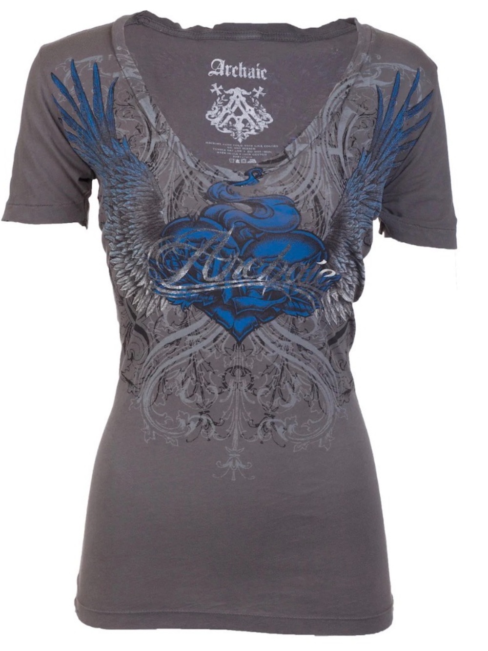Archaic by Affliction Women's T-shirt Heartache Biker Tattoo
